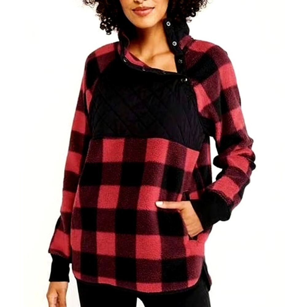 Abercrombie & Fitch Buffalo Plaid Fleece Pullover Womens XS Red Black Cabin Fall